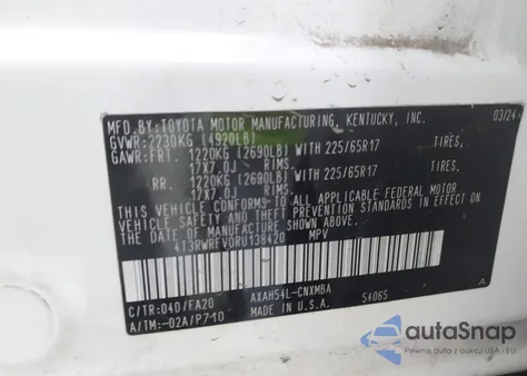 2024 Toyota Rav4 Hybrid Xle из США, поврежденный, VIN 4T3RWRFV0RU138420